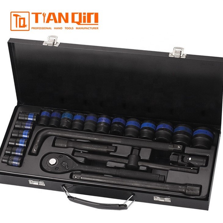 24 PCS Phosphating L-Handle Socket Set(Tin Box Packaging)(Blue Stripe) high quality